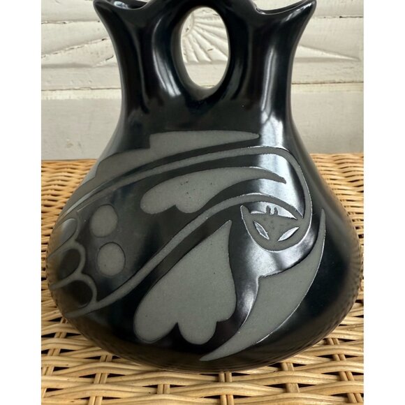 80's George & Georgene Garrett Southwest Black Studio Pottery Wedding Vase - Picture 2 of 13